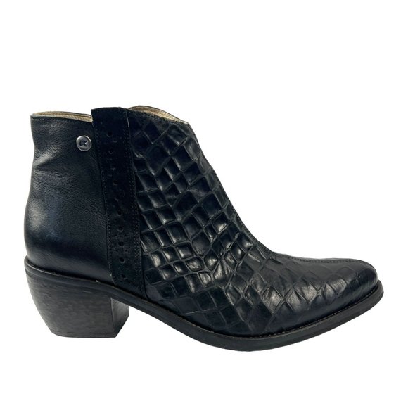 Dkode Jemila Leather Textured Crocodile Embossed Ankle Boots in Black Size 40 - Picture 5 of 12